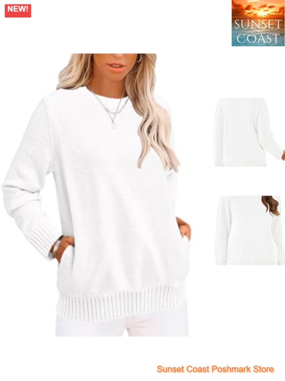 Fuzzy Knit Long Sleeve Chunky Sweater Pullover with Pockets